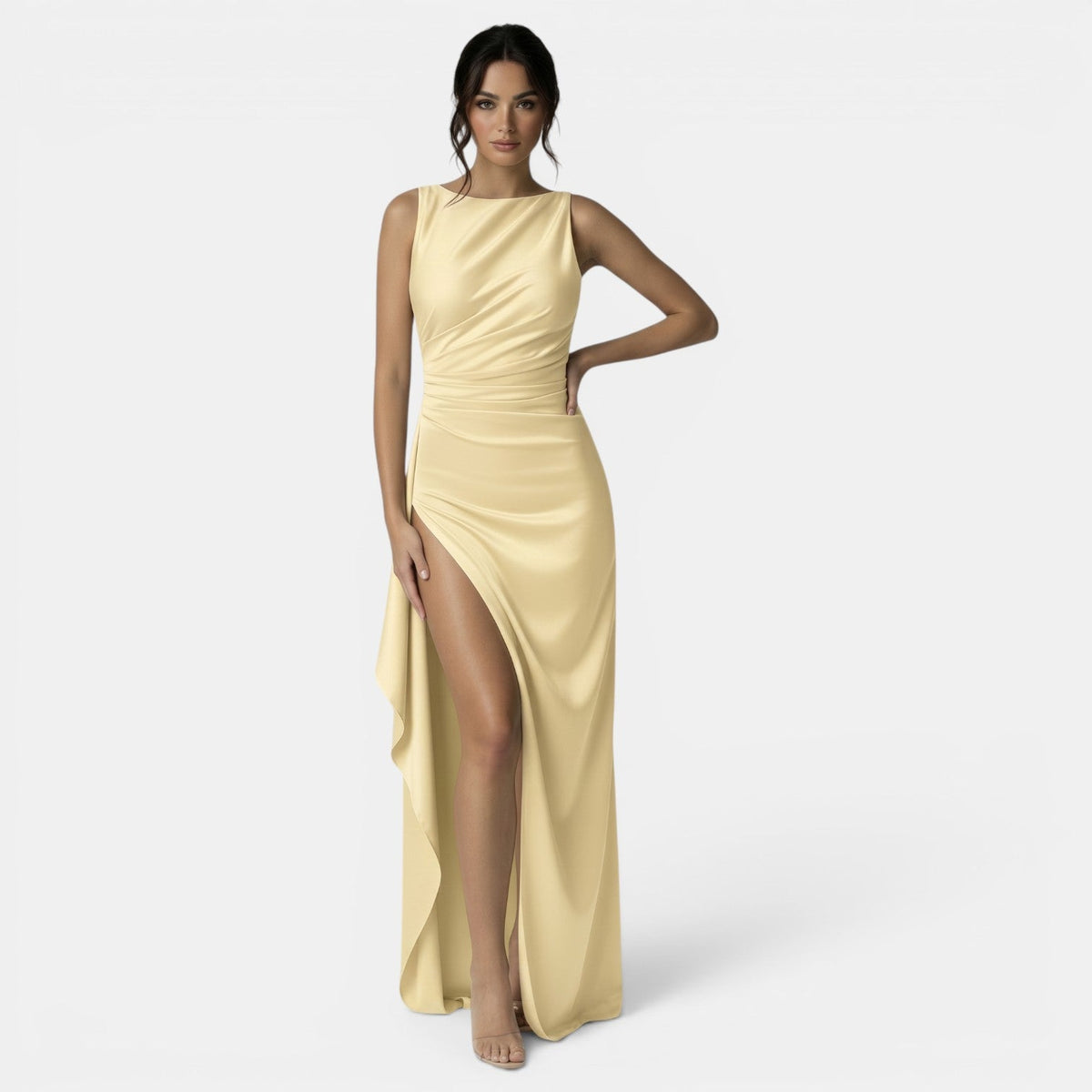 Vestido Largo de Satén con Espalda y Abertura