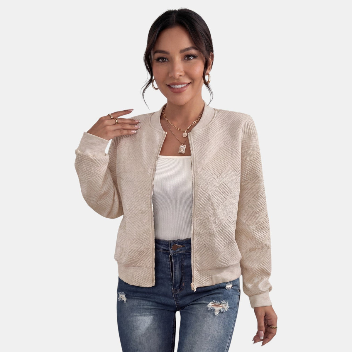 Chaqueta Mujer Entretiempo con Cremallera y Bolsillos