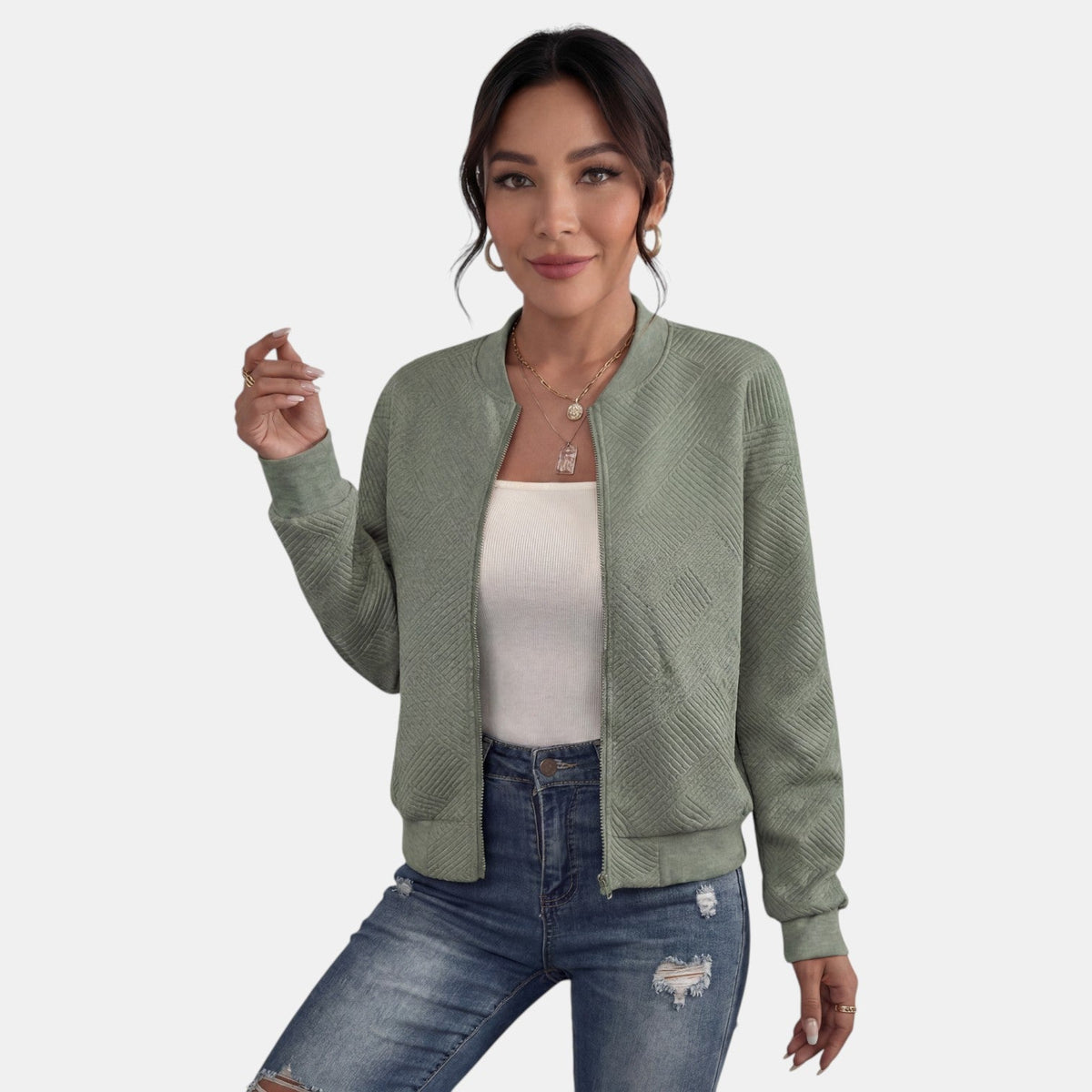 Chaqueta Mujer Entretiempo con Cremallera y Bolsillos