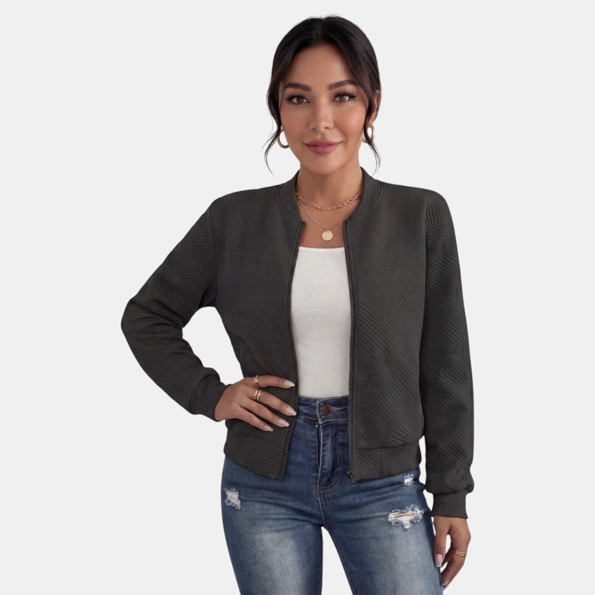 Chaqueta Mujer Entretiempo con Cremallera y Bolsillos