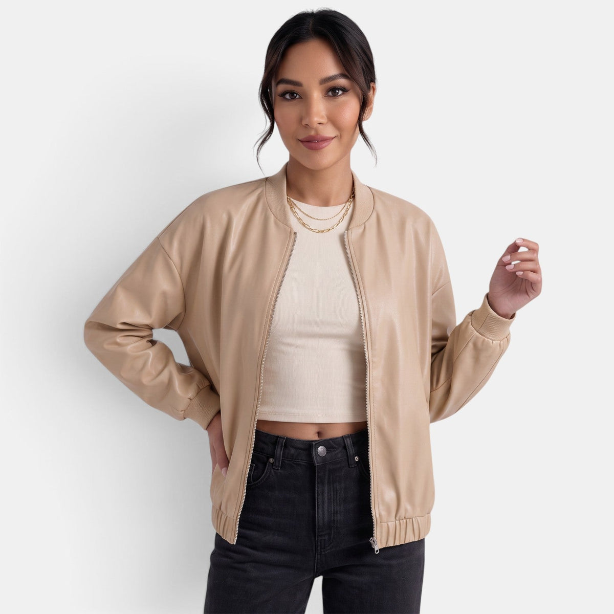 Chaqueta Motera Mujer Efecto Piel
