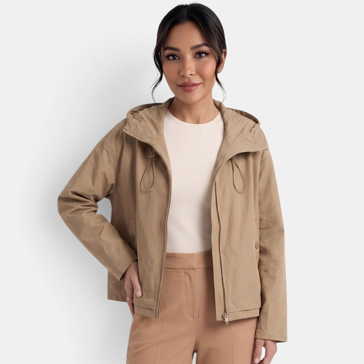 Gabardina Corta Mujer con Capucha Chaqueta Entretiempo