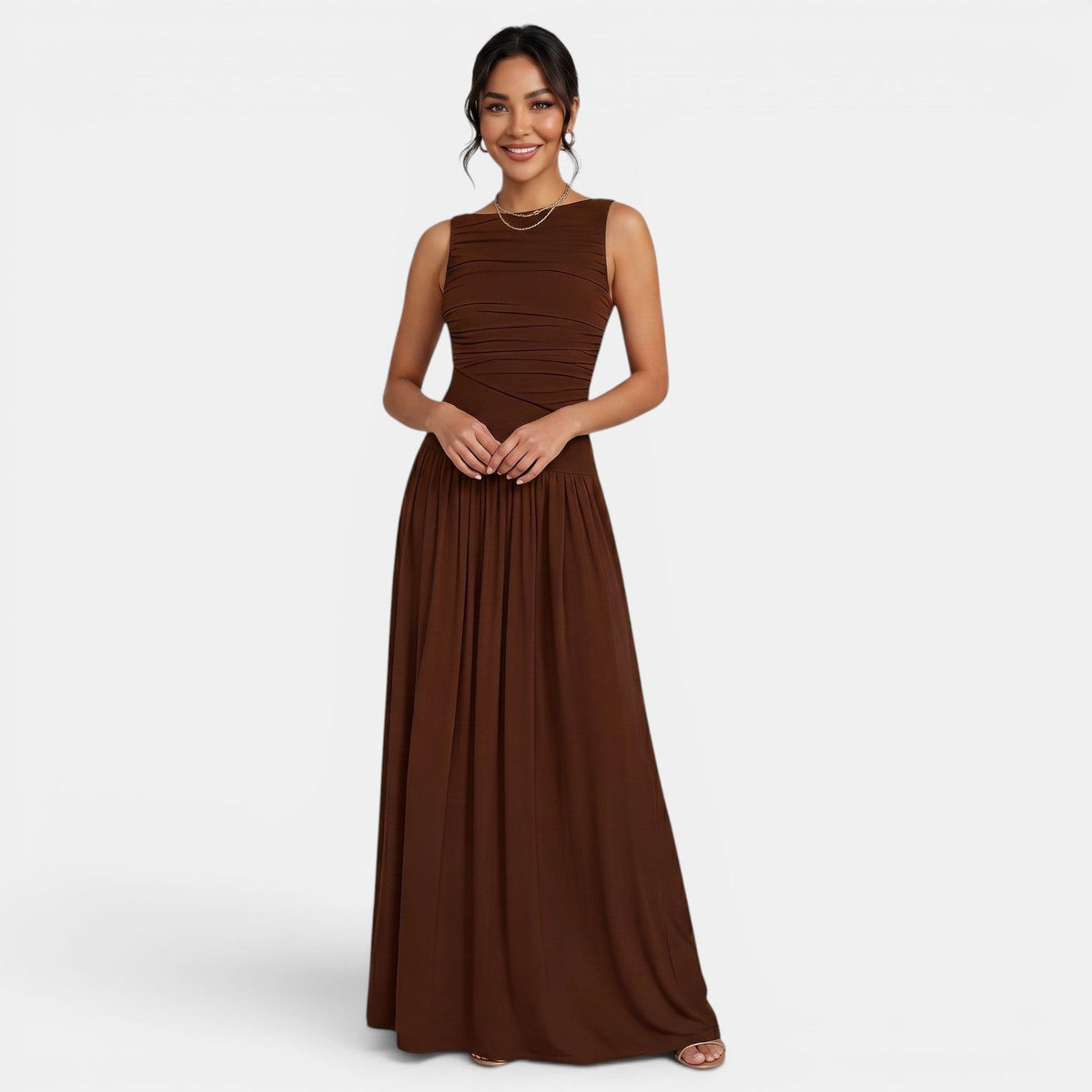 Vestido Ajustado Sin Mangas Plisado Elegante Color Sólido Mujer