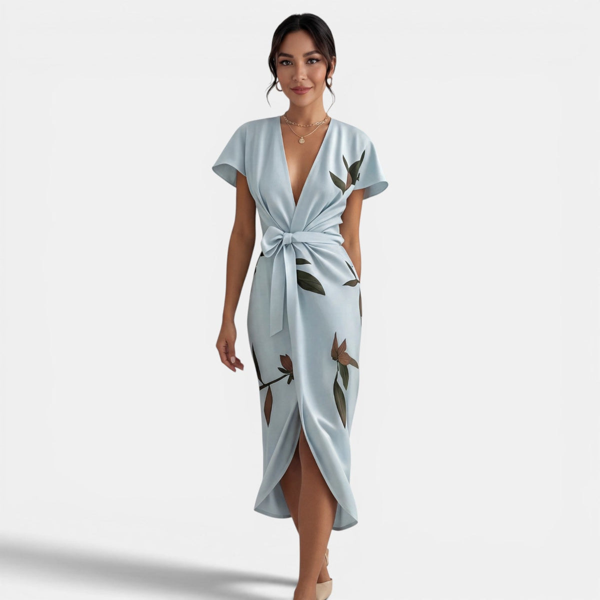 Vestido Midi Cruzado Floral Mujer
