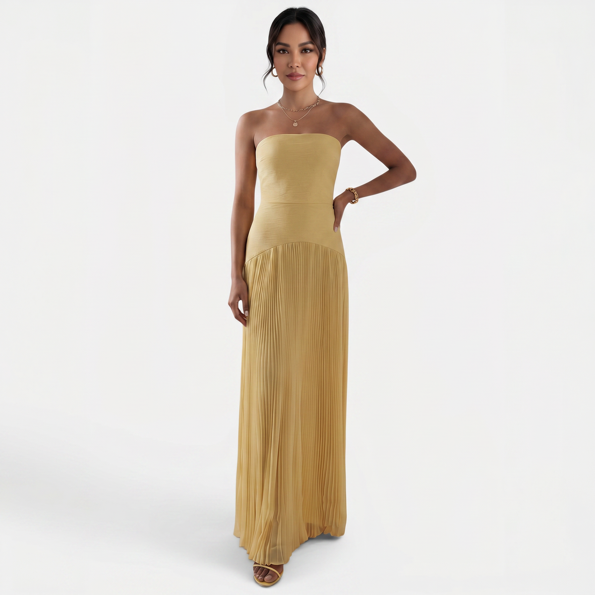 Vestido Largo Plisado Mujer Elegante Verano