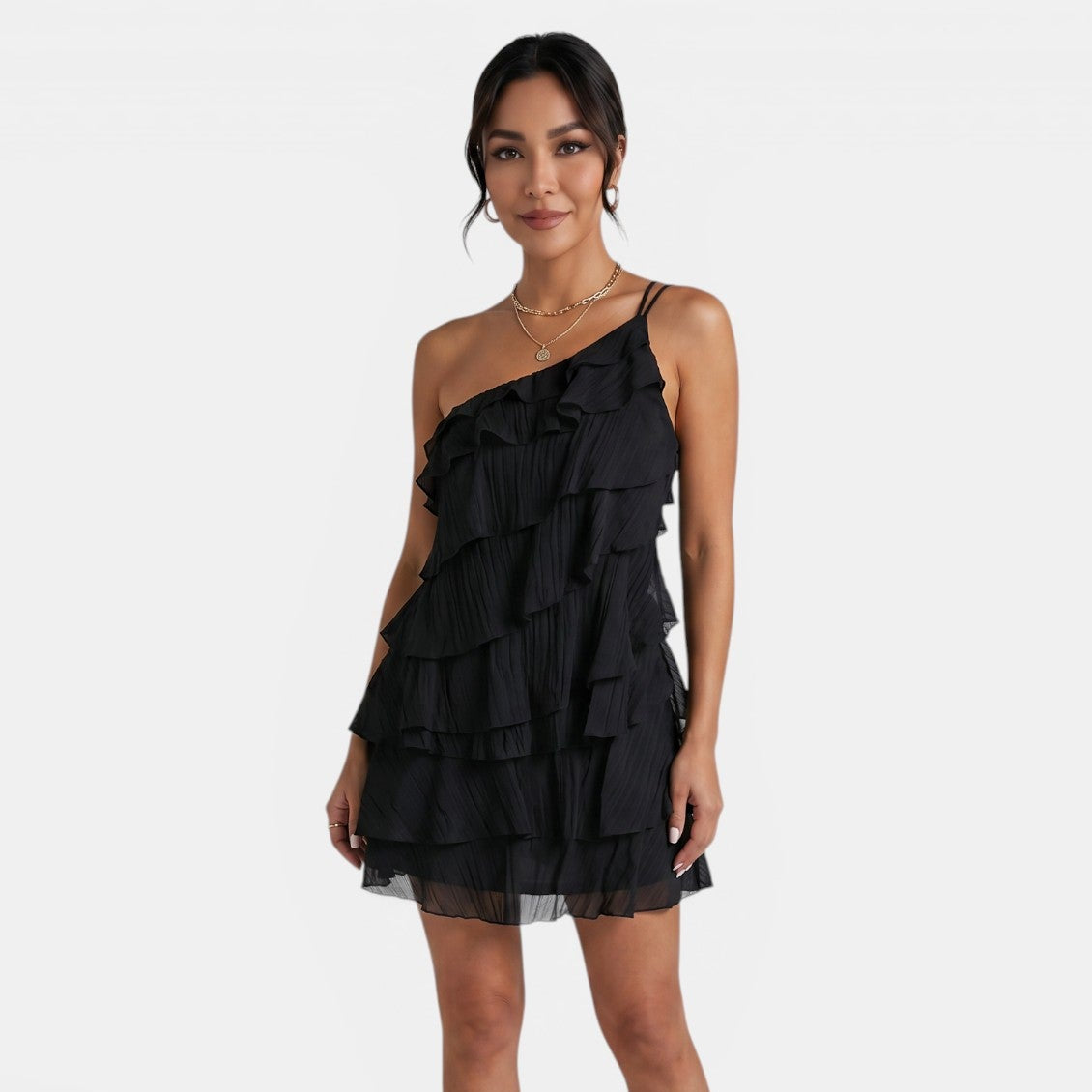 Vestido Mini Halter Mujer – Vestido Bodycon Asimétrico con Volantes para Verano