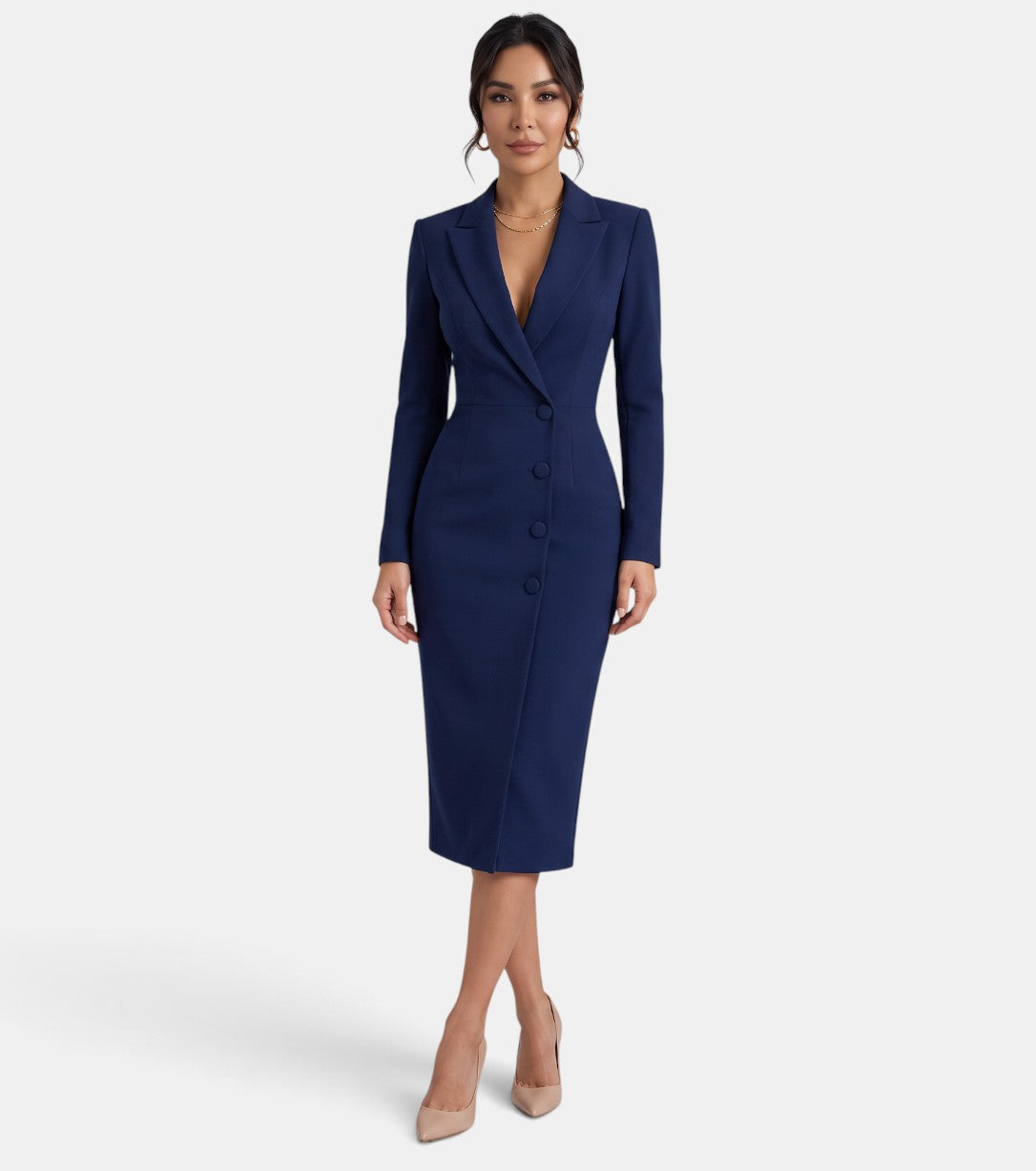 Vestido Blazer Midi Blanco Mujer Premium