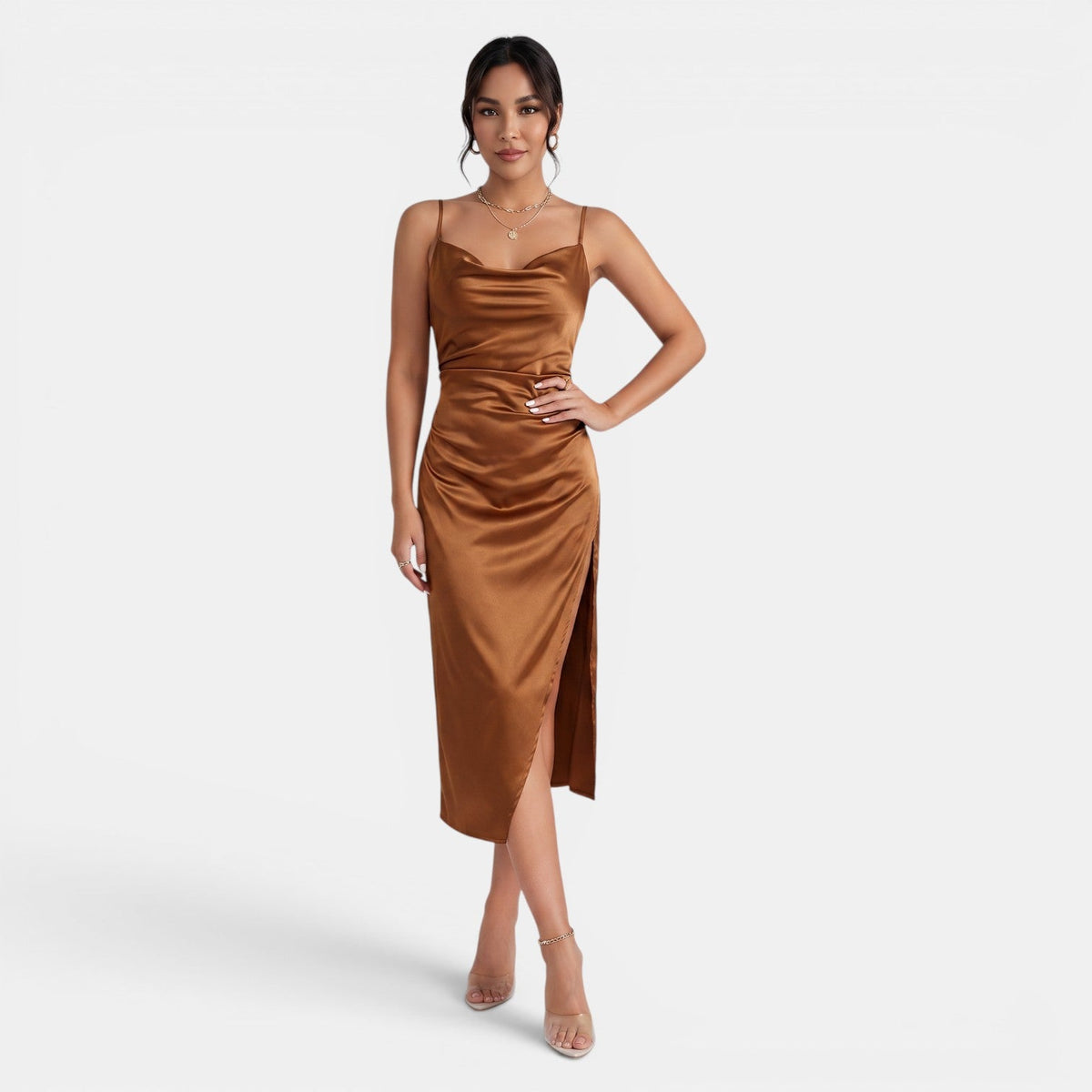 Vestido Midi de Satén Mujer