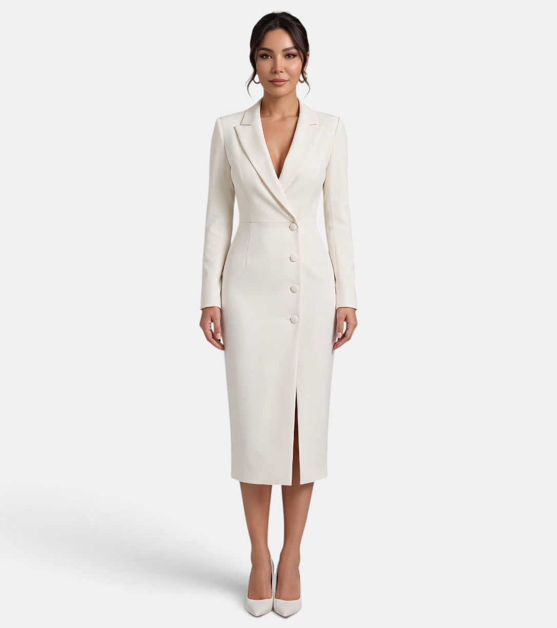 Vestido Blazer Midi Blanco Mujer Premium