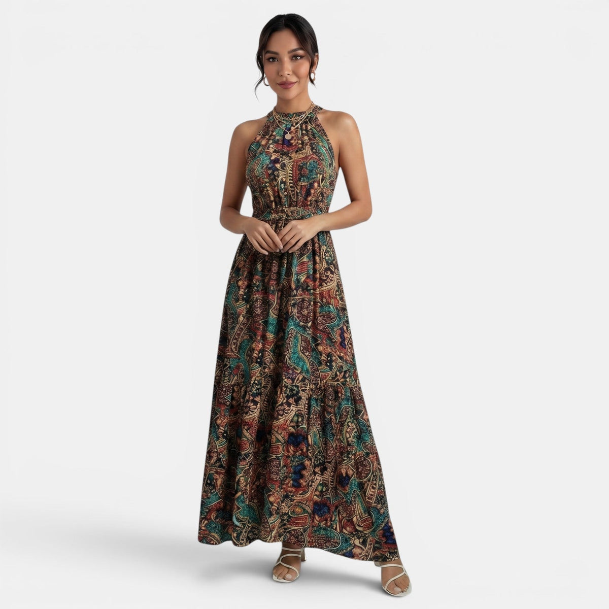 Vestido Boho Largo de Cintura Alta