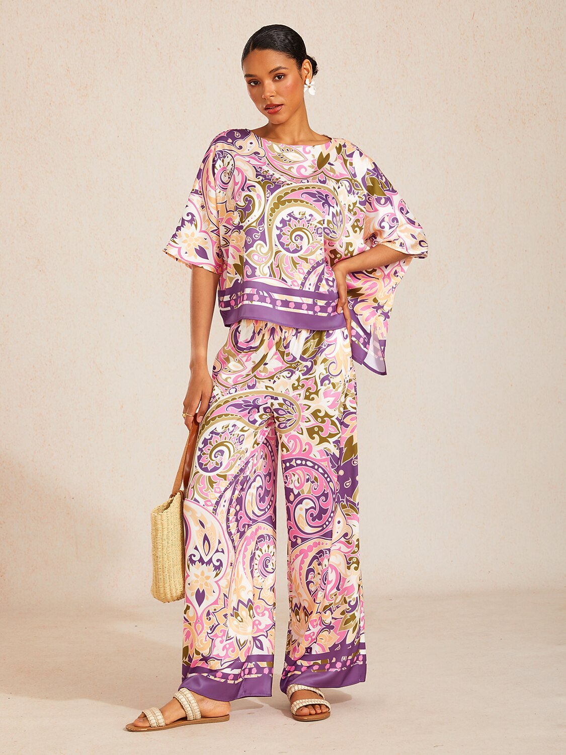 Malva | Pantalón Palazzo de Satén