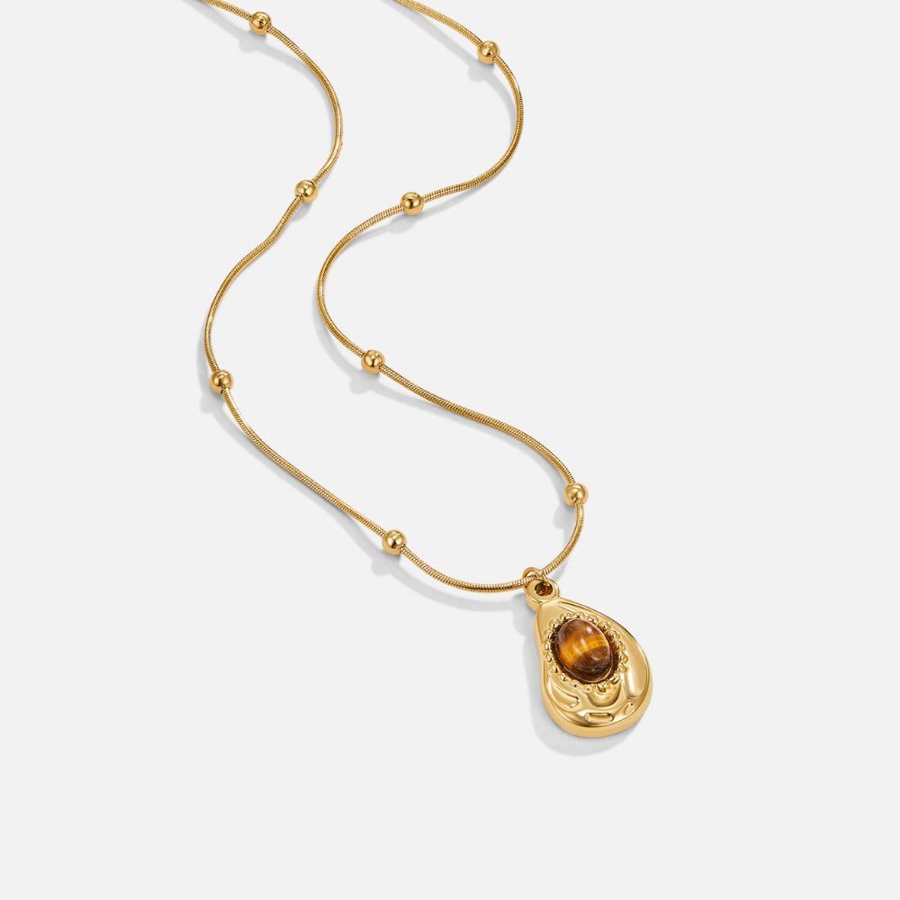 Collar Elegante Oro con Ojo de Tigre