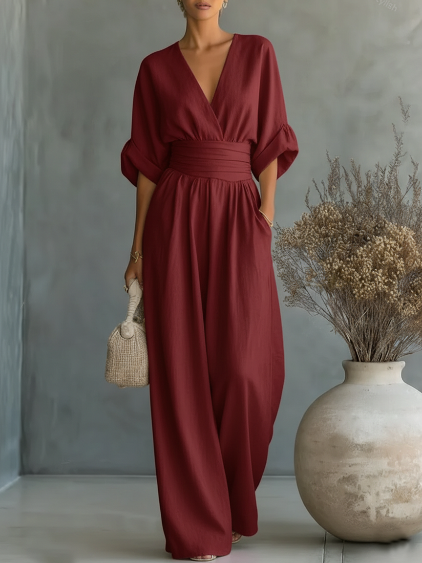 Noe | Mono elegante de cuello en V y cintura alta