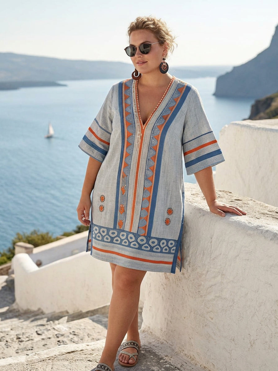 Calyra | Vestito Mini Ricamato a Righe
