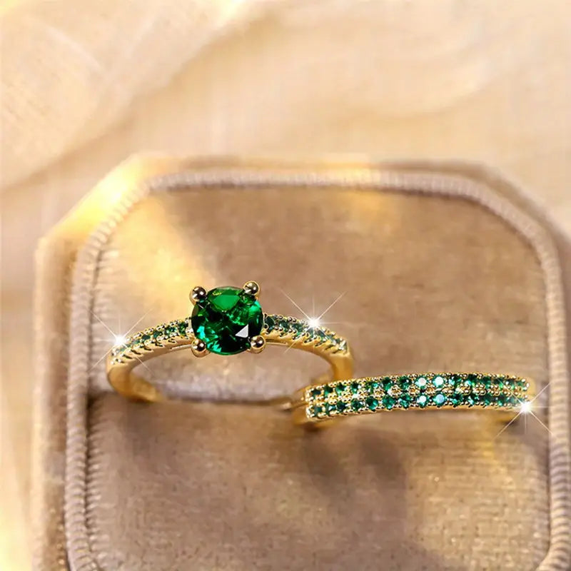 Set de Anillos Dúo Esmeralda en Oro