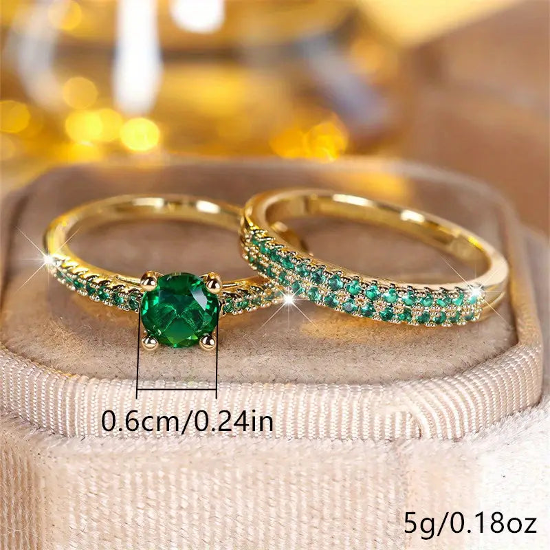 Set de Anillos Dúo Esmeralda en Oro