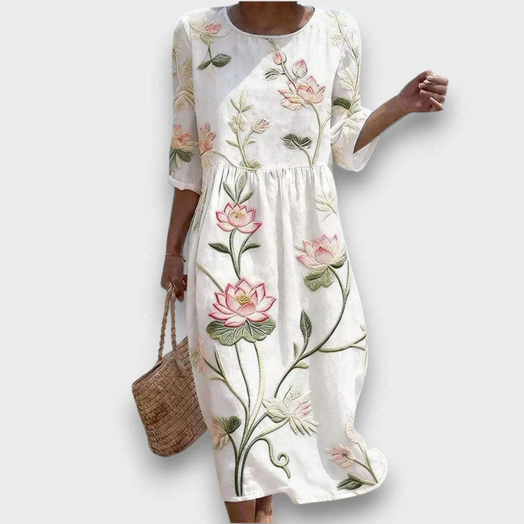 Lume| Dress with Plant and Flower Print