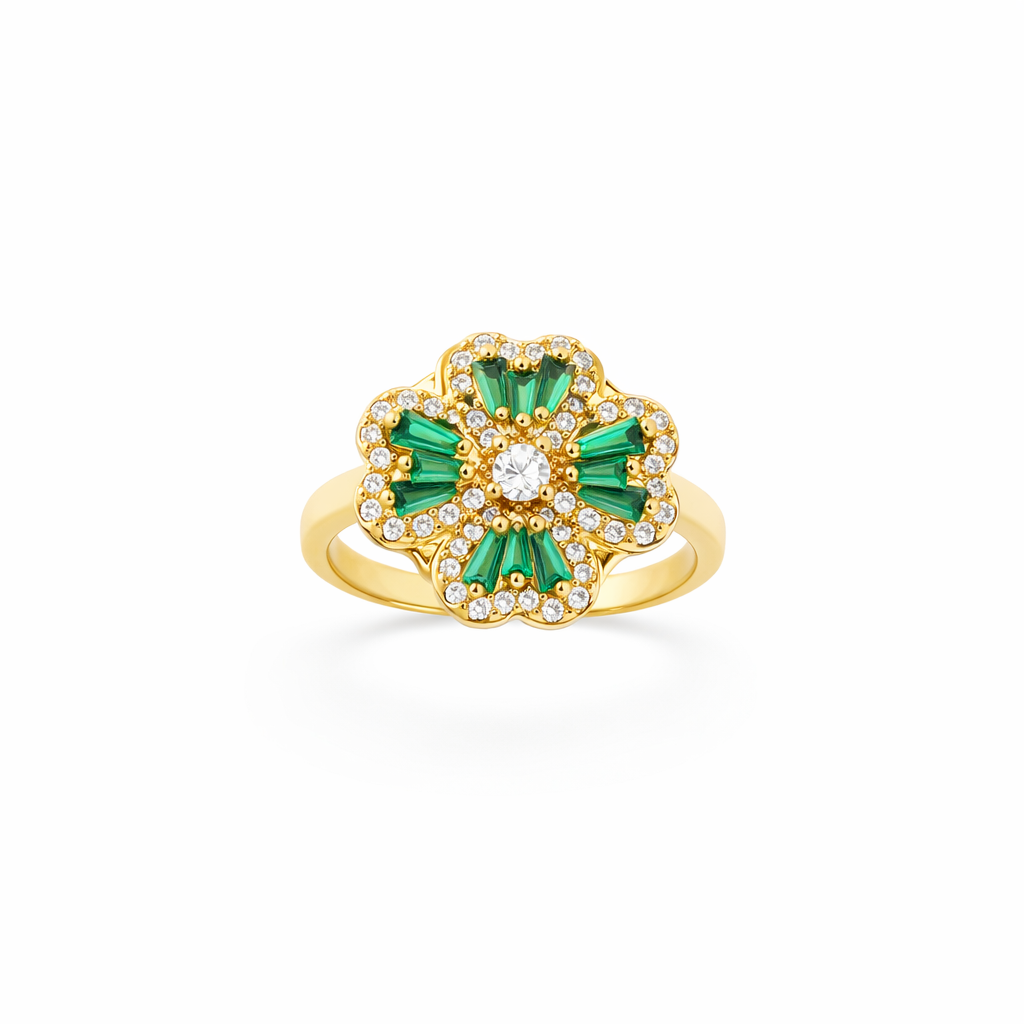 Anillo Giratorio Trébol Esmeralda