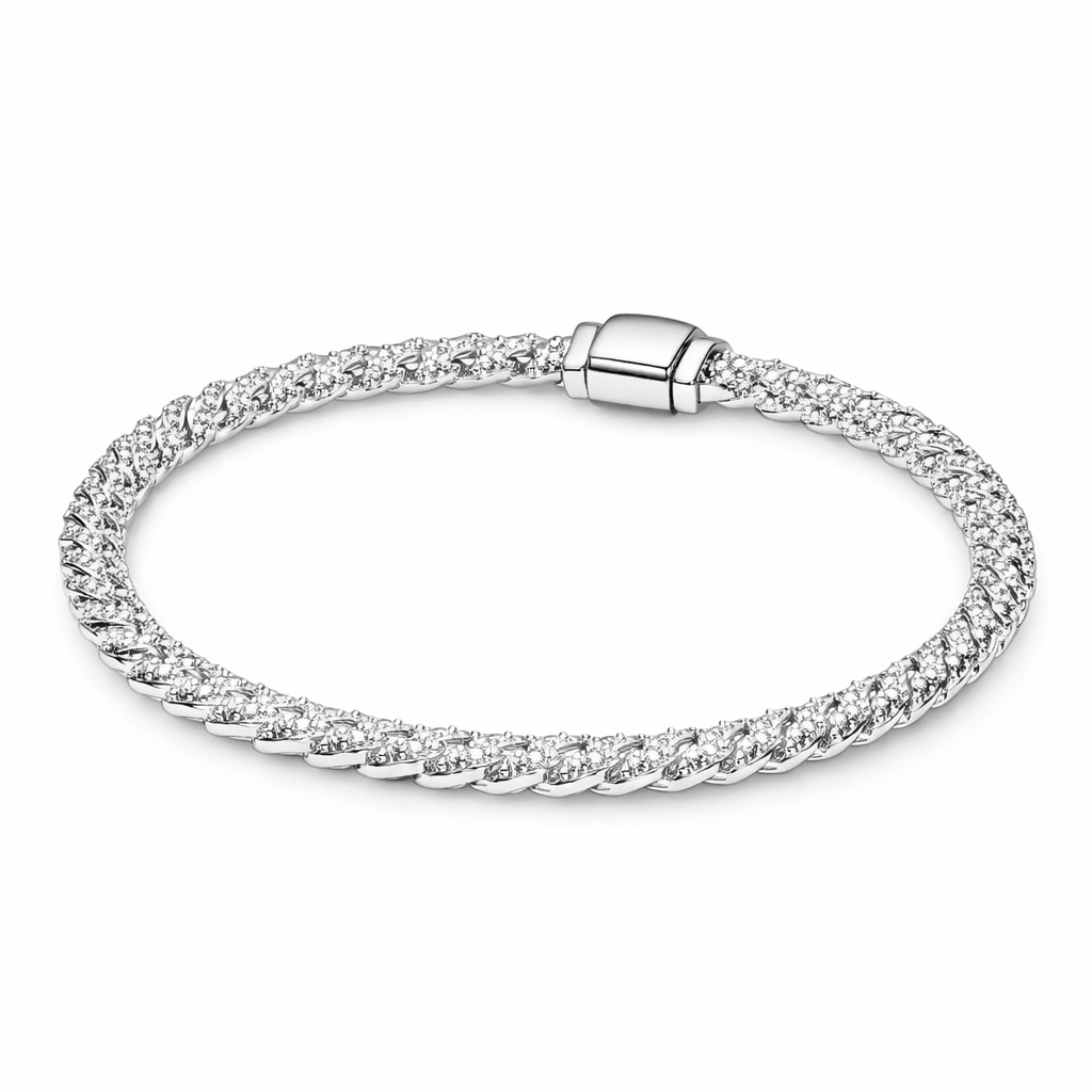 Pulsera Cubana Pavé Oro Blanco