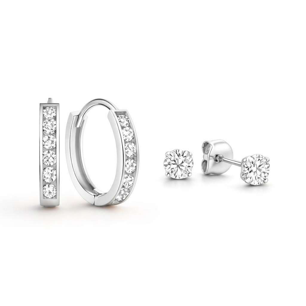 Set de Pendientes Dara Brillane Oro Blanco