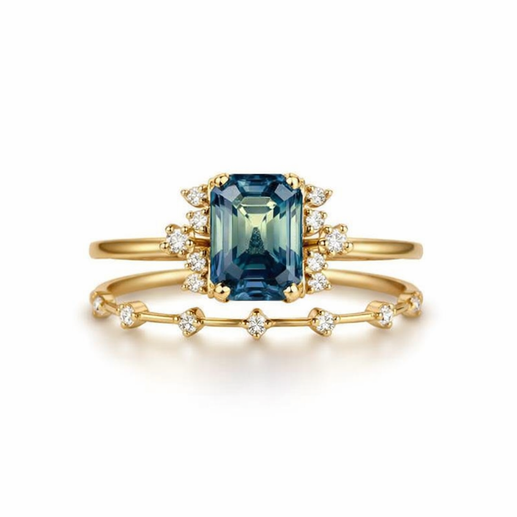 Set de Anillos Brillo Cristal Azul
