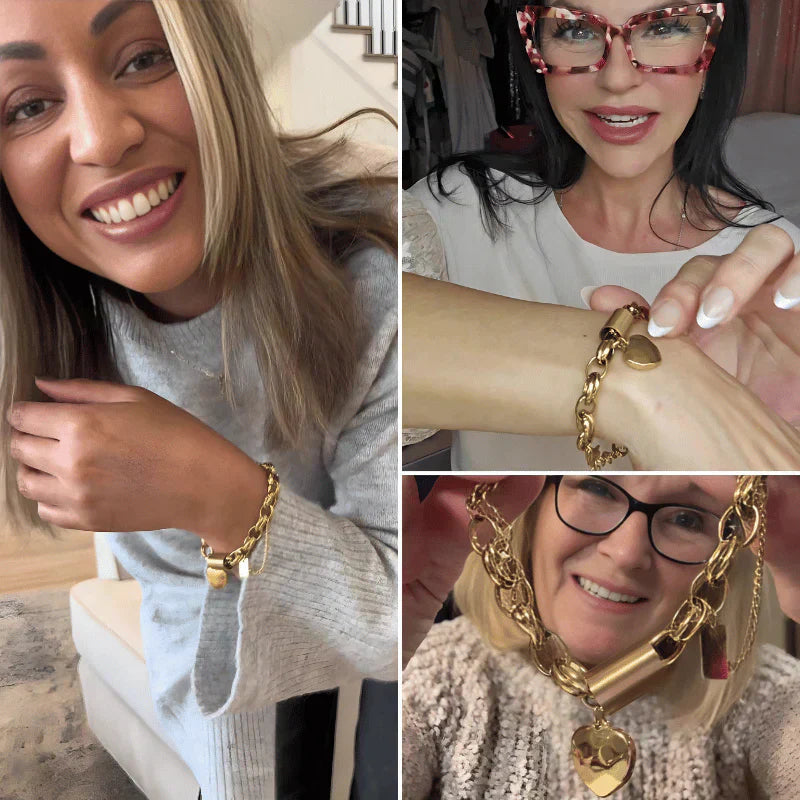 Pulsera Gruesa Corazón en Oro