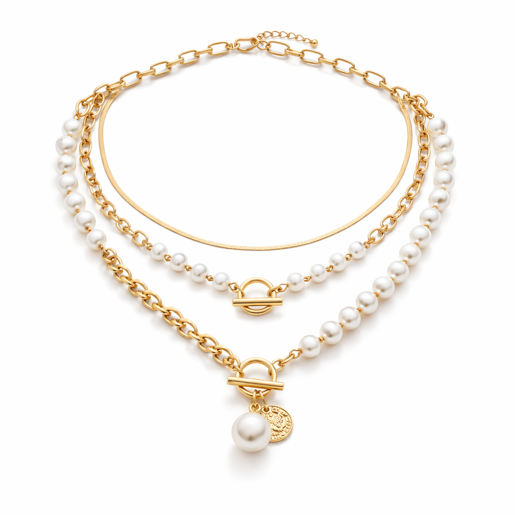 Set de Collares Cadena Serpiente con Perla Vintage