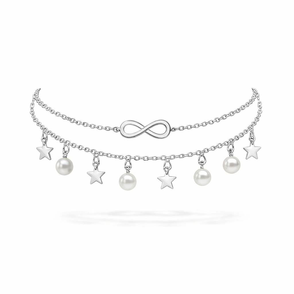 Tobillera Infinito con Perlas y Estrellas