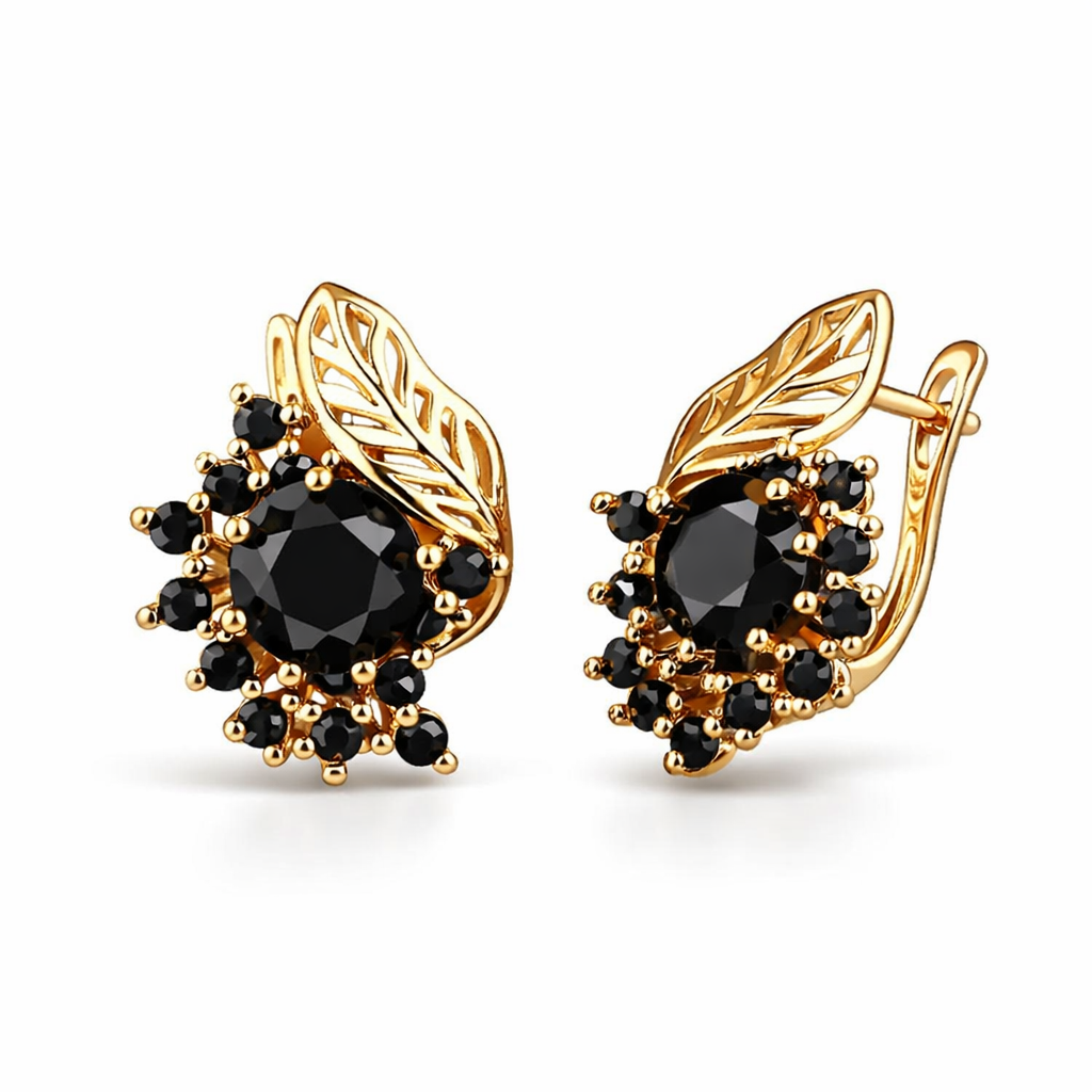 Pendientes Dorados Circonita Negra