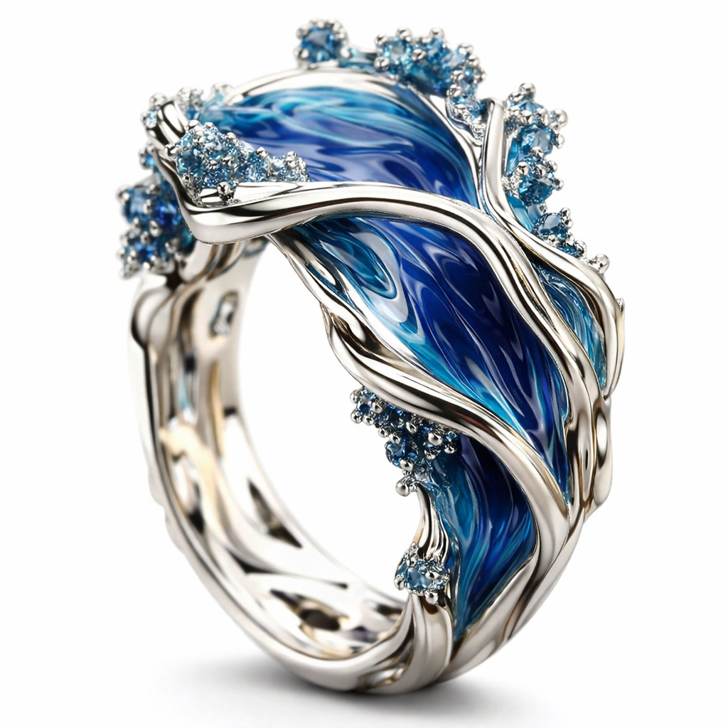 Anillo Ondulado Océano Oro Antiguo