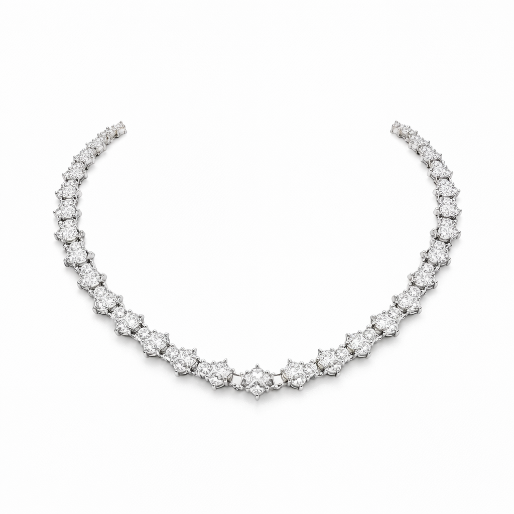 Collar Tenis Racimo Clásico Oro Blanco