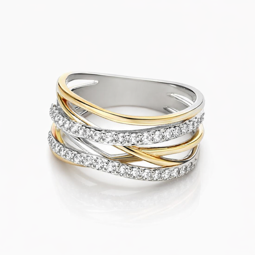 Anillo Circonita Brillo Plata y Oro