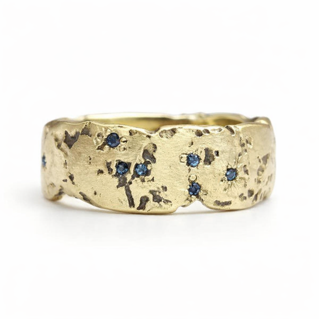 Anillo Cristal Azul Engastado Oro Antiguo