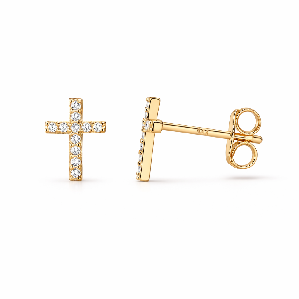 Pendientes Stud Cruz con Pavé