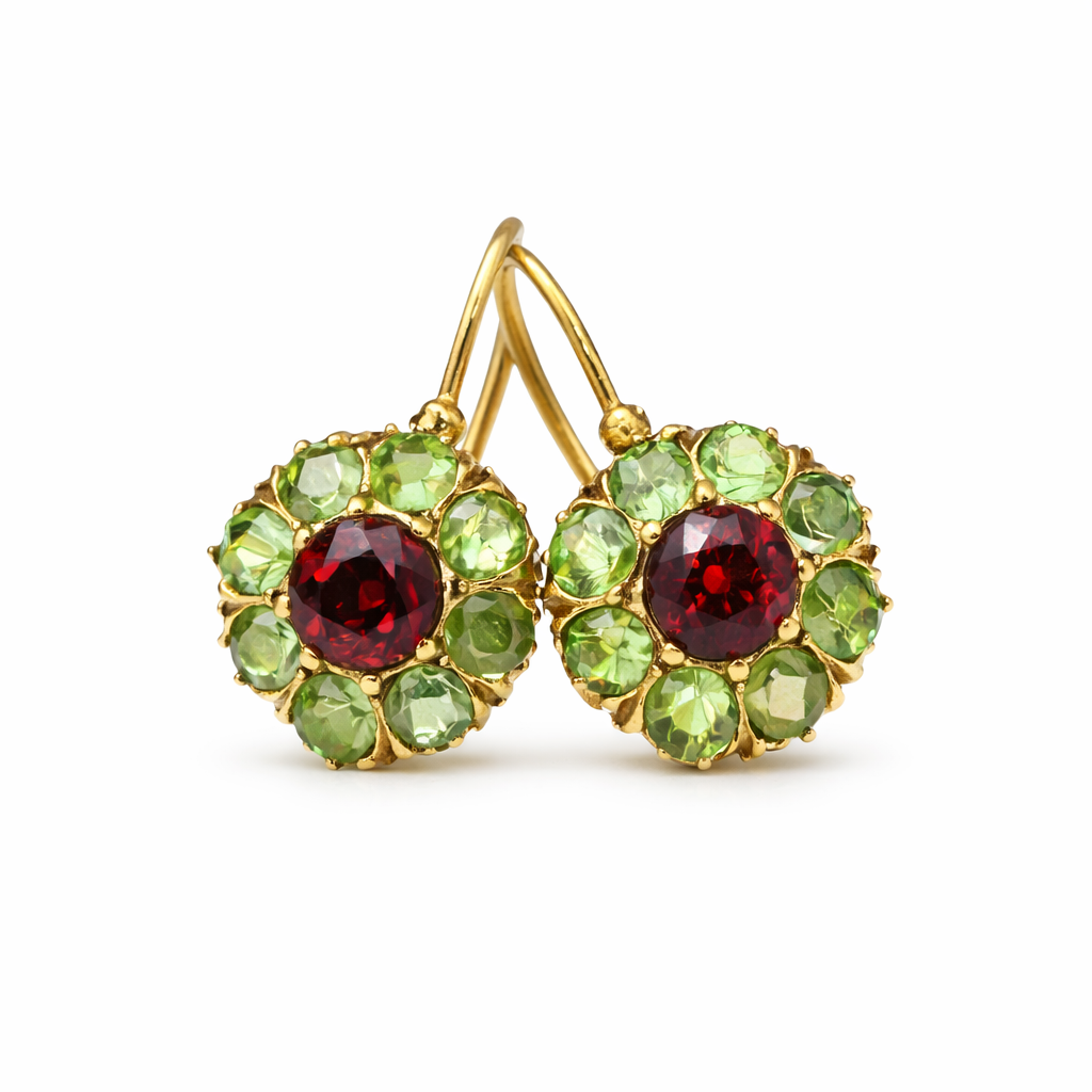 Pendientes Cristal Verde y Rojo Redondeados Vintage