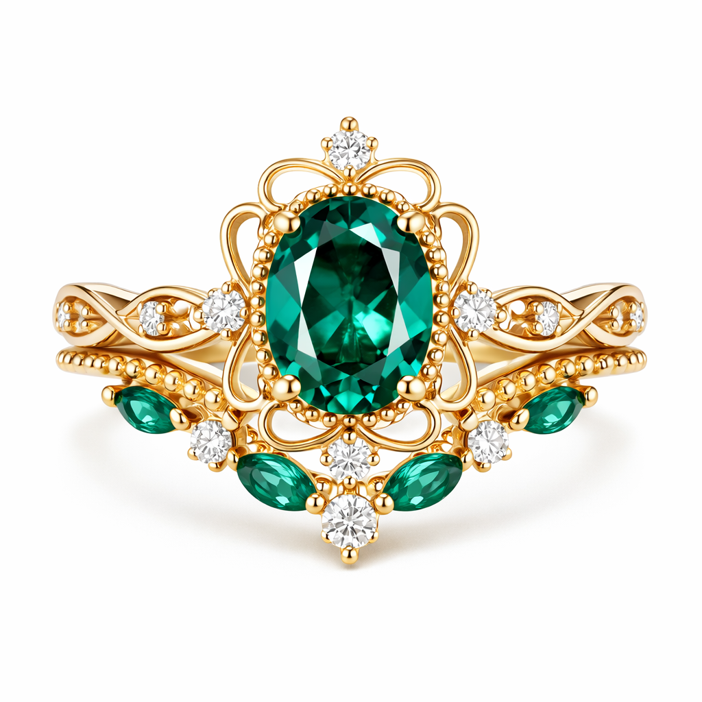 Set de Anillos Aurelle Corona Esmeralda