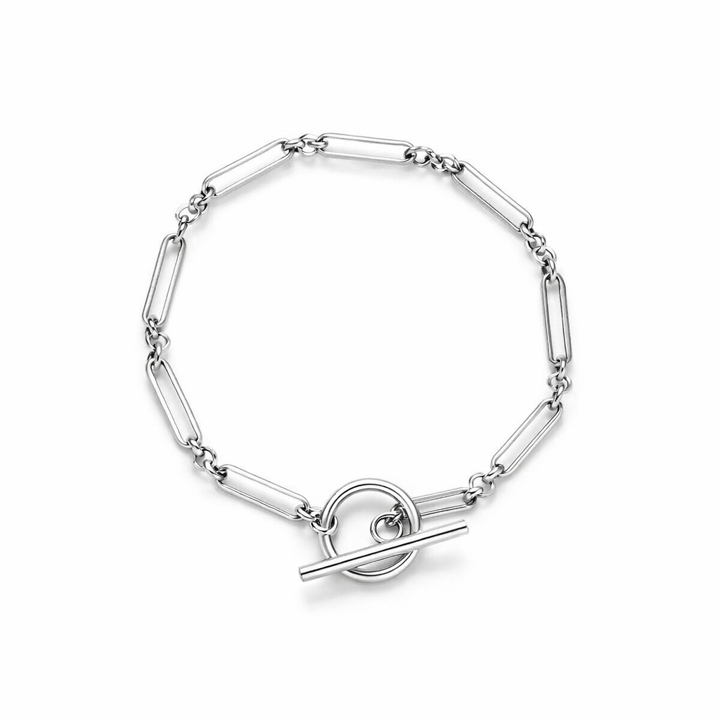 Pulsera Eslabón con Barra T Oro Blanco