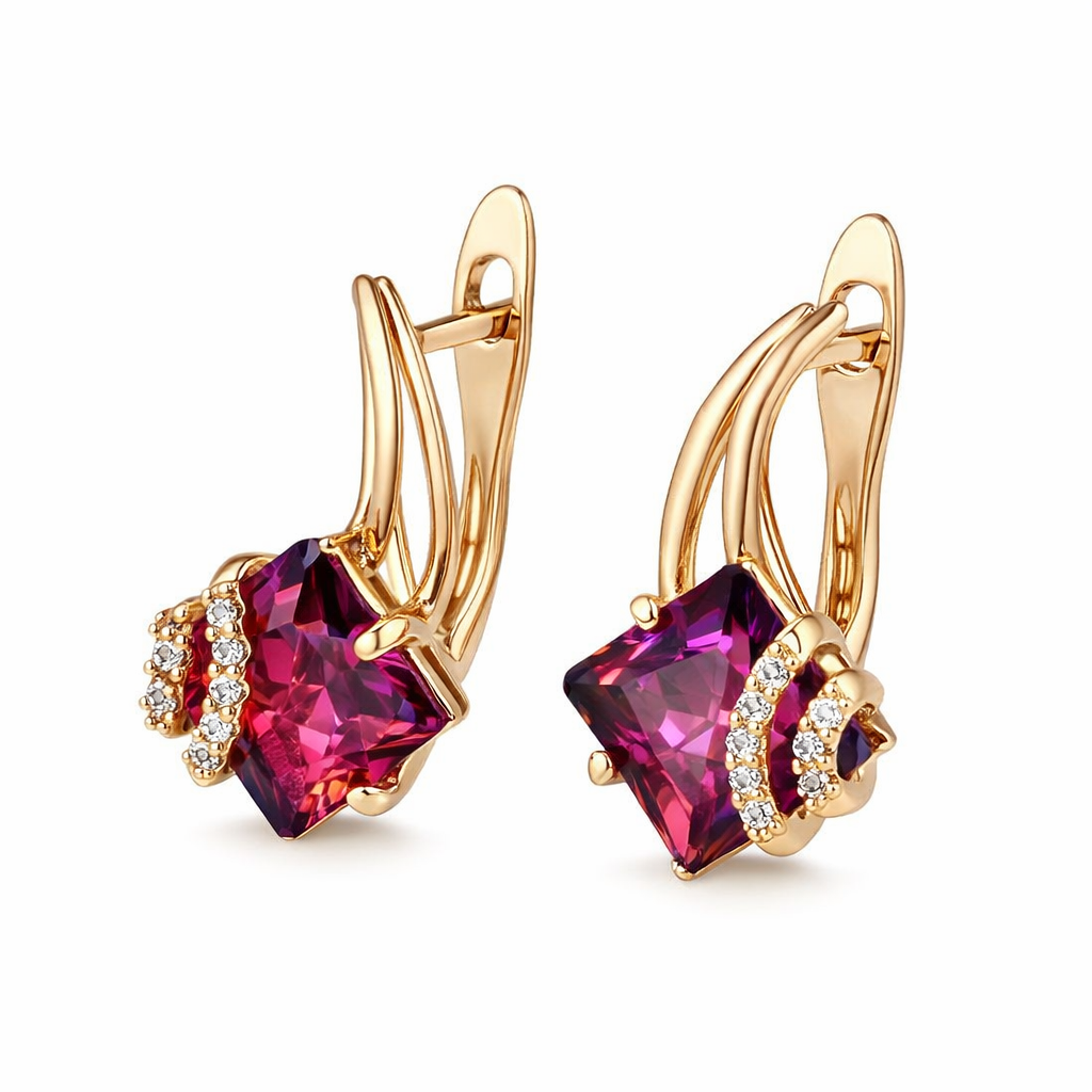Pendientes Cuadrados Cristal Rojo Profundo