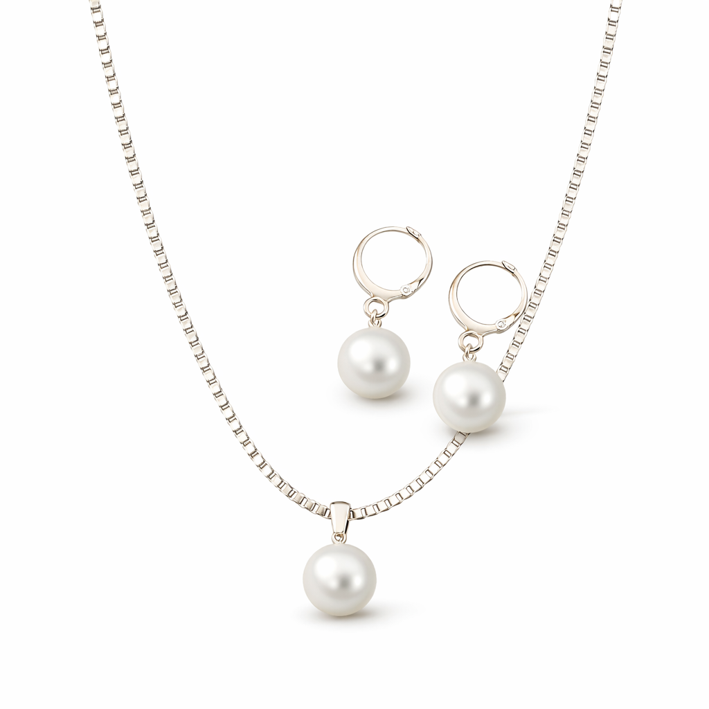 Set de Joyería Gracia con Perlas Oro Blanco