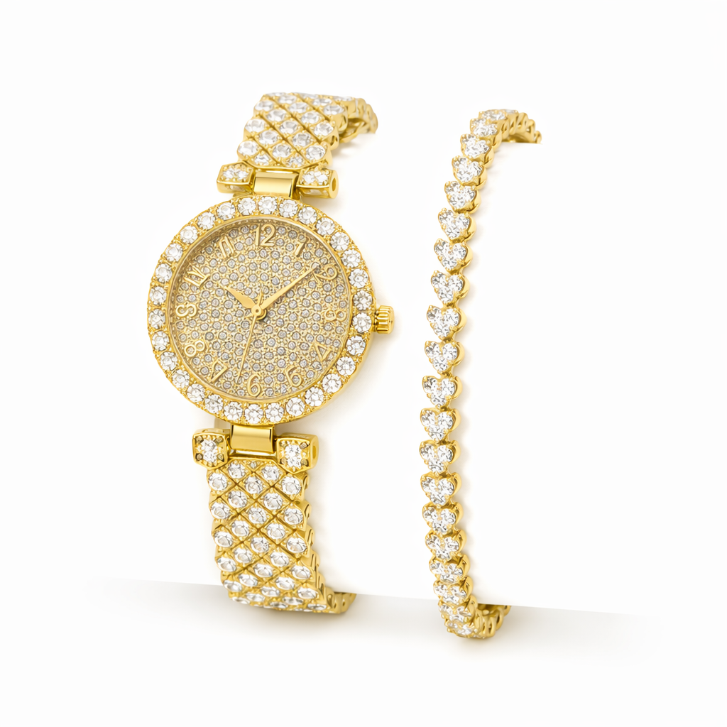 Set Reloj y Pulsera Lujo Brillante