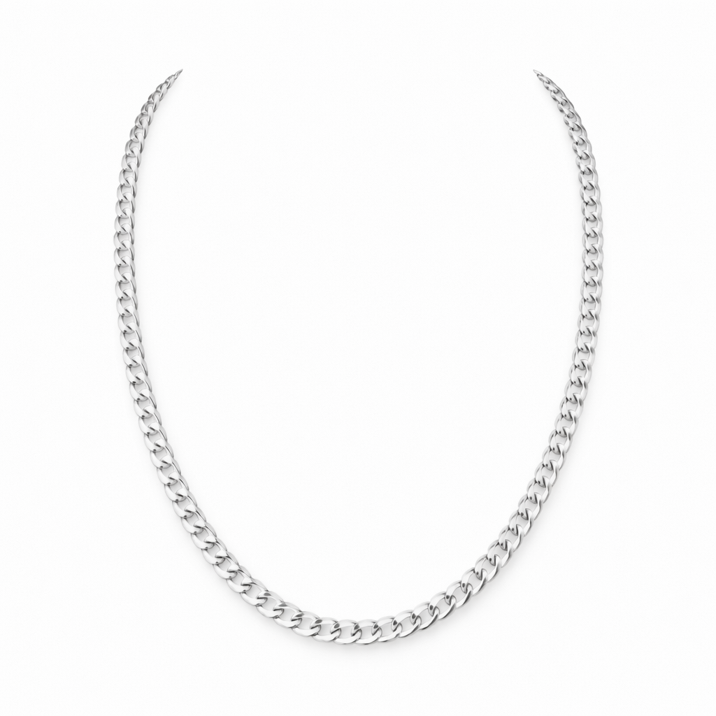 Collar Cadena Curb Plana Oro Blanco