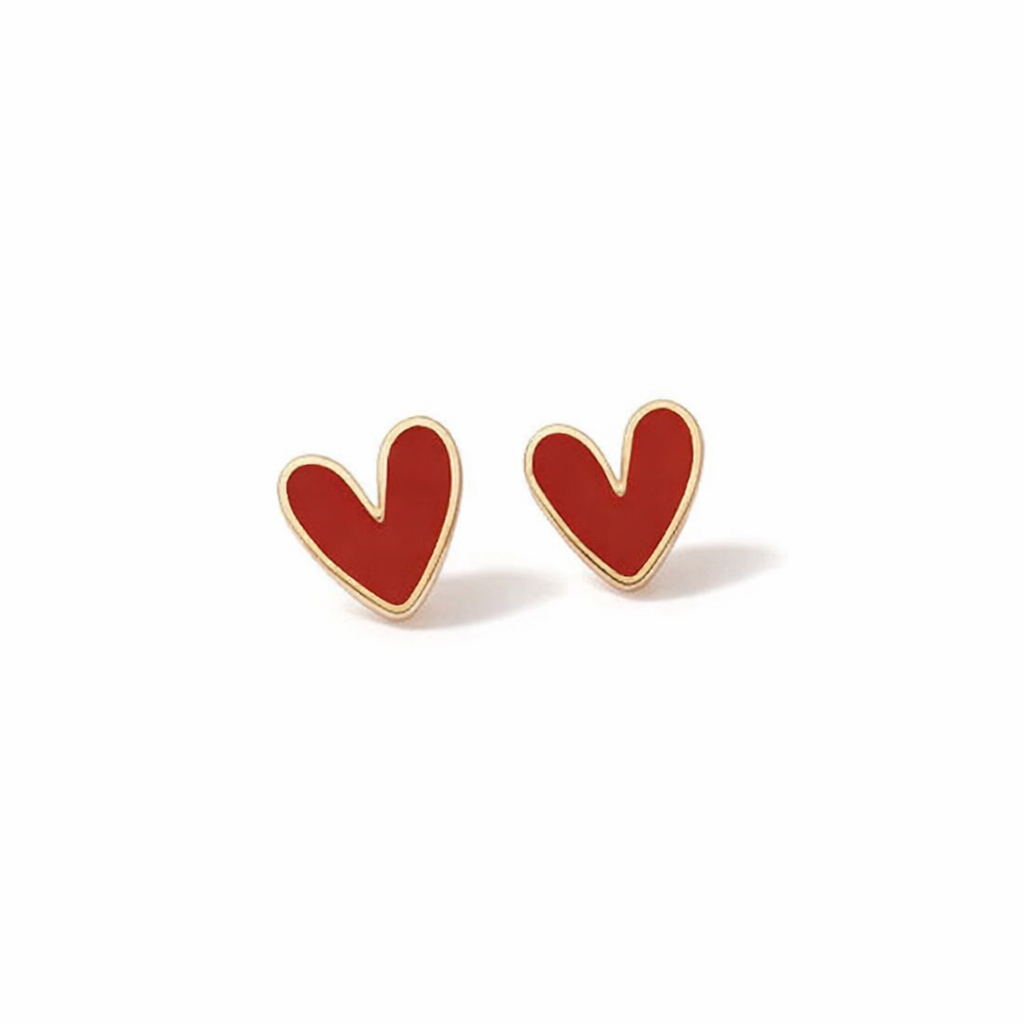 Pendientes Dorados Corazón Rojo Antiguo