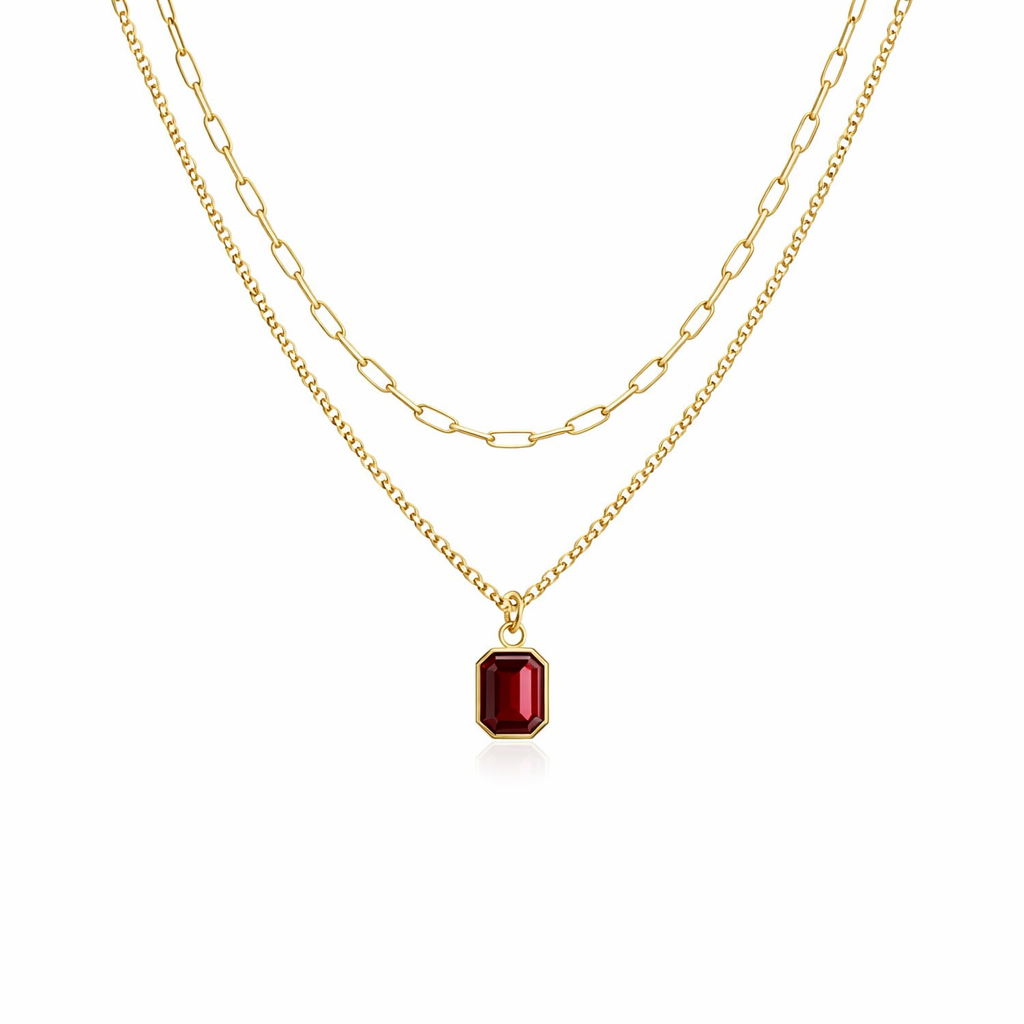 Collar Eslabón en Capas con Rubí
