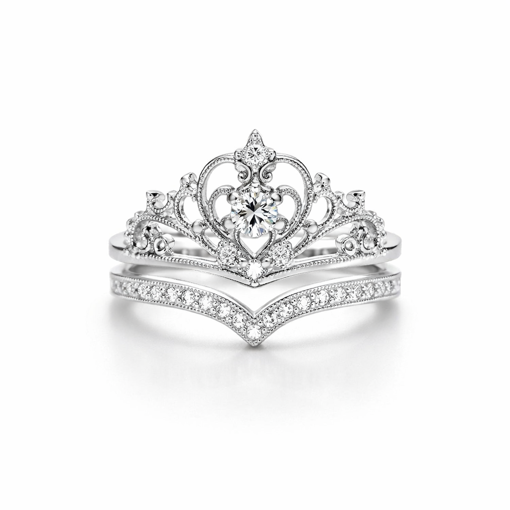 Set de Anillos Corona Plata Brillante
