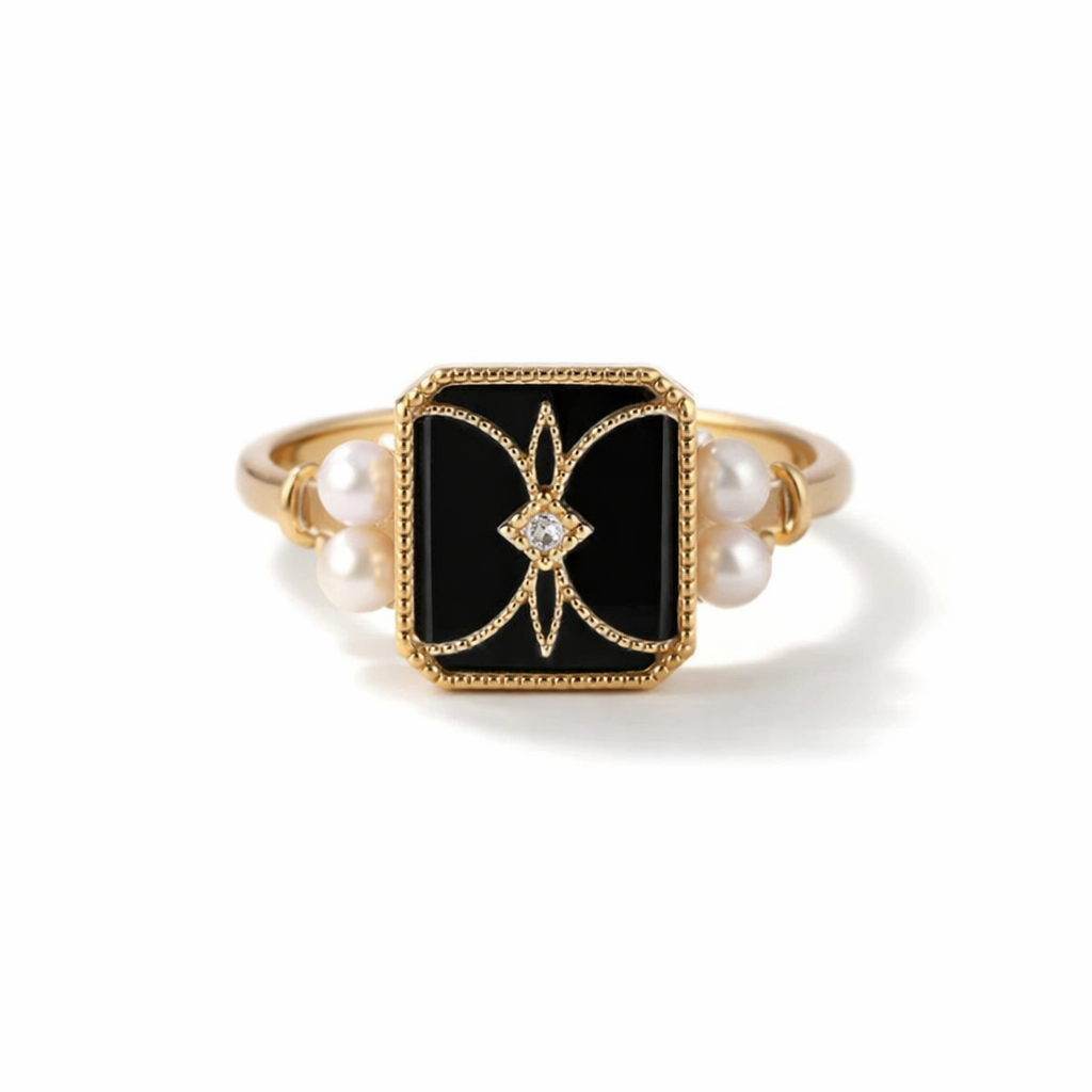 Anillo Oro con Perla Negra Antiguo