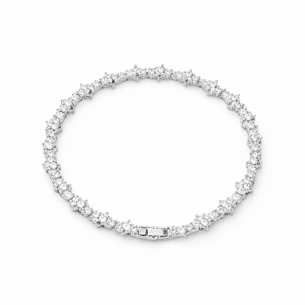 Pulsera Tenis Racimo Clásica Oro Blanco