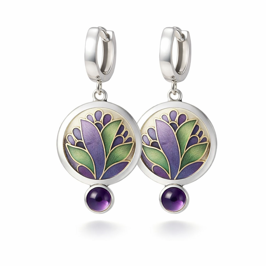 Pendientes Boho con Cristales Morados Vintage