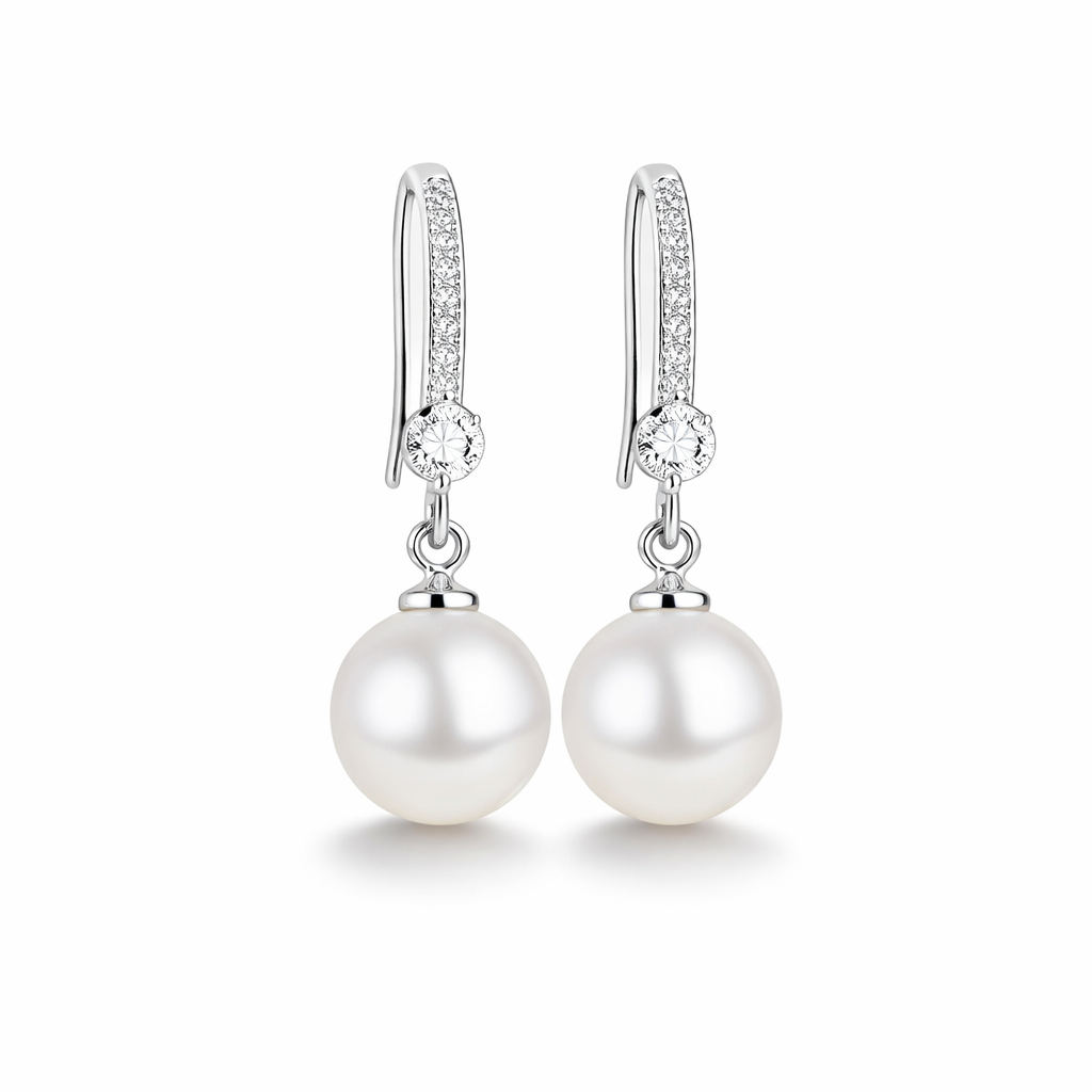 Pendientes Colgantes Circonita y Perla Brillantes