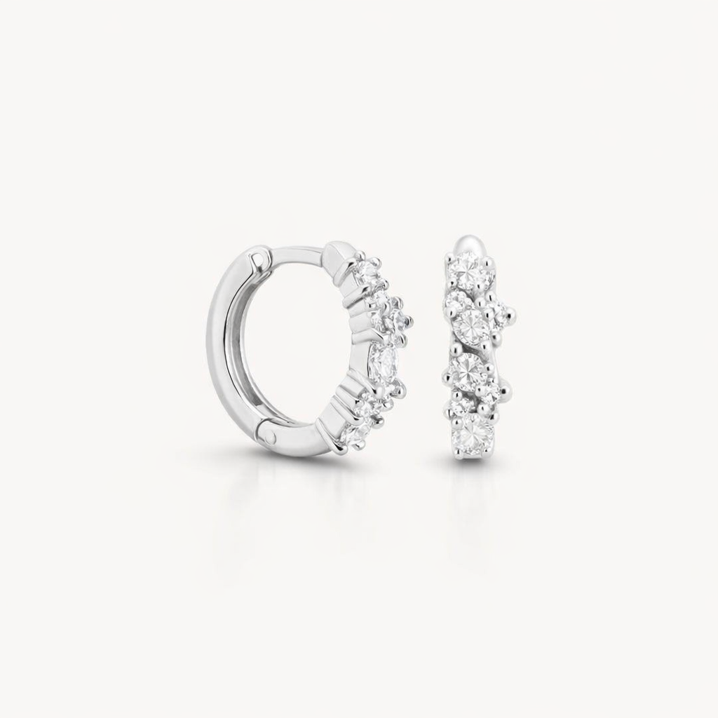 Pendientes Aro Pequeño con Cristales Oro Blanco