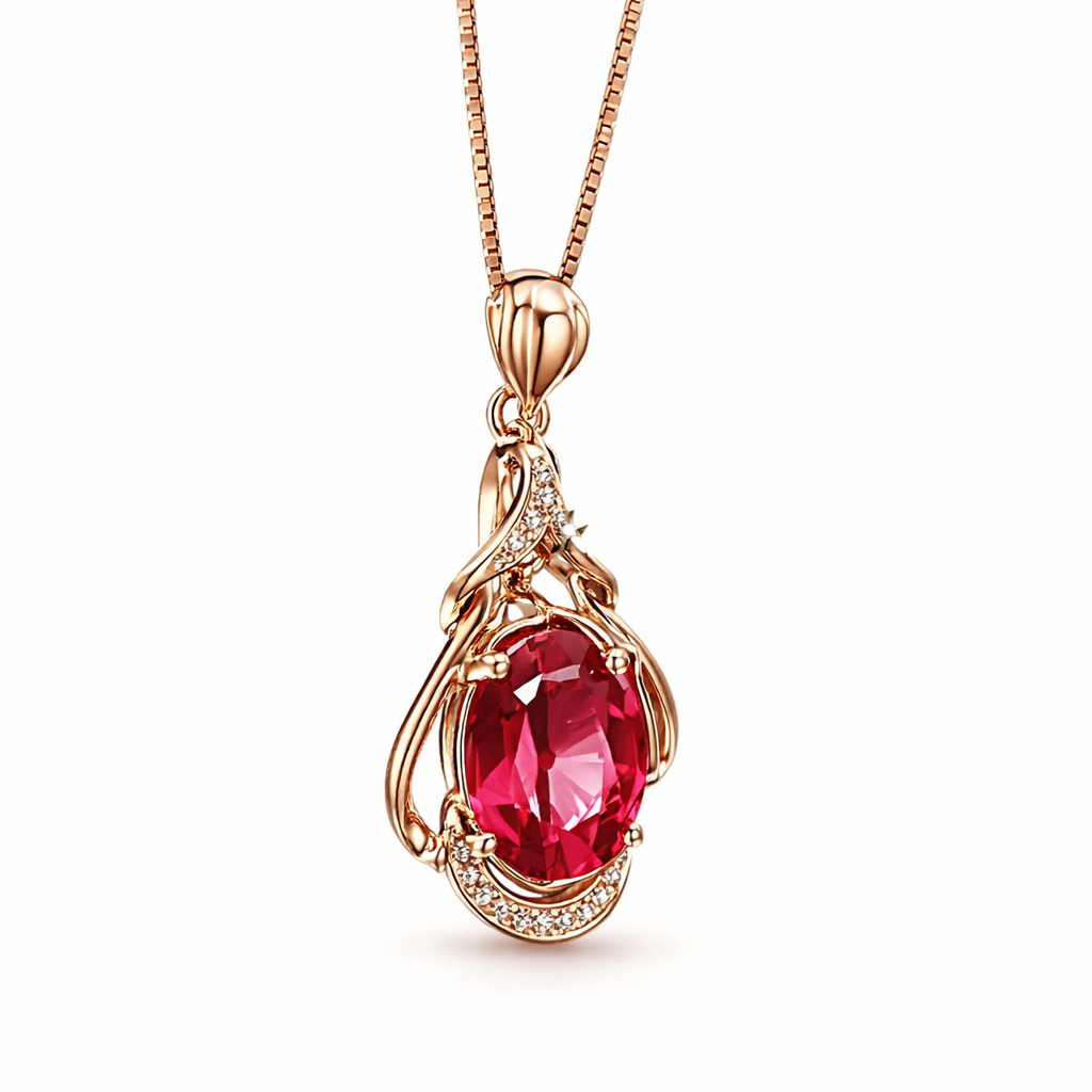 Collar Oro con Cristal Rojo